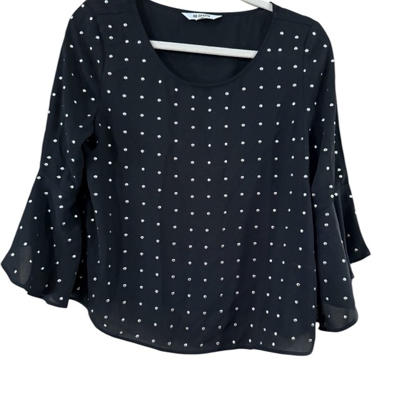 BB Dakota Black Polka Dot Blouse Flared Sleeves - Picture 2 of 9